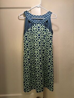 Gretchen Scott Designs Navy & Lime Geometric Midi Dress